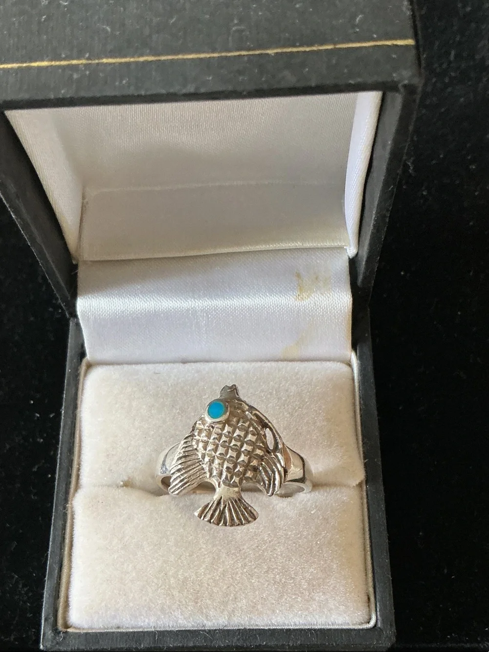 Sterling Silver Fish Ring with Turquoise Accent